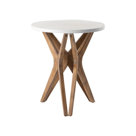 Pedestal Round Farmhouse End Table, Distressed Top With Tripod Base Bedside Table