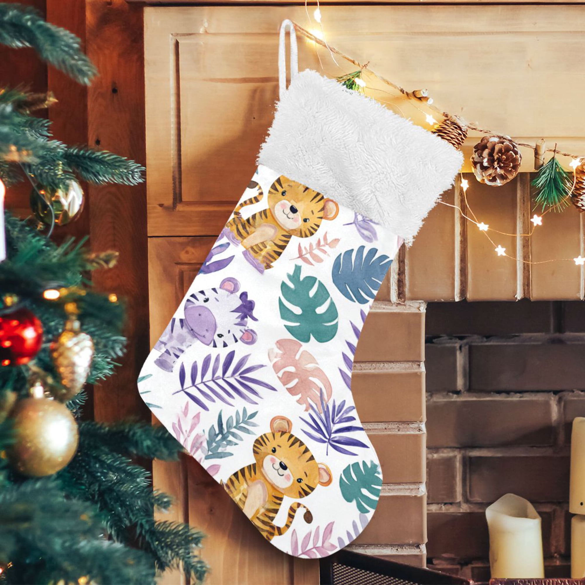 RMDQTR Christmas Stockings for Xmas Gifts - Large Size Festive Holiday Decor for Family Cute Baby Tigers and Zebras
