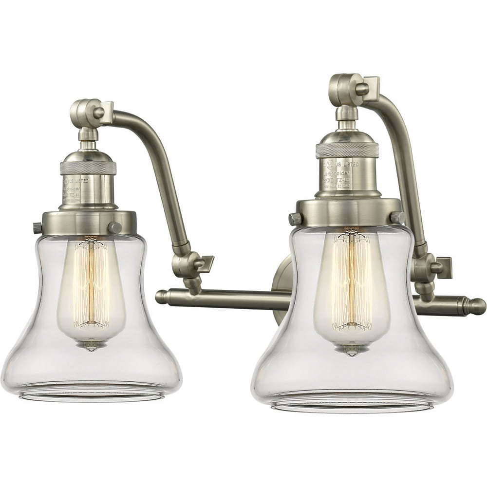 Bathroom Vanity 2 Light Fixtures With Brushed Satin Nickel Finish Cast Brass Glass Material