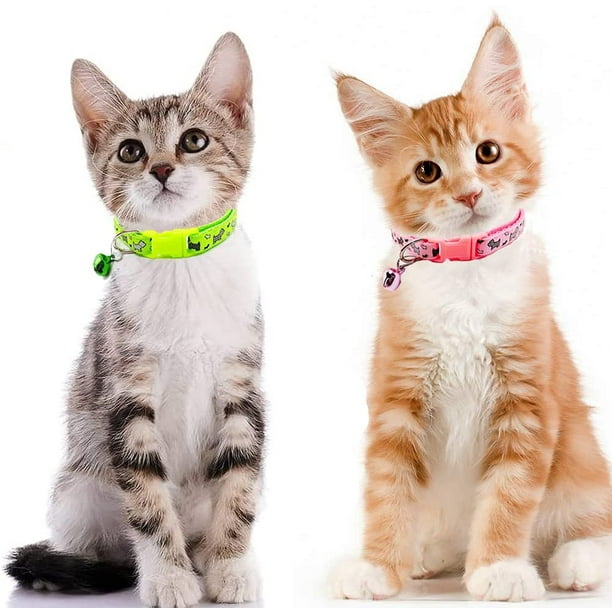 Cat Collar with Bell Kitty Kitten Necklace for Cats Small Dogs Nylon Safety Pet Collar with Cat Pattern Quick Release Buckle 1 Pack Pink