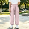 thumbnail image 4 of Splozh Cargo Pants for Girls Kids Teens Drawstring High Waisted Straight Leg Loose Trousers with Multi Pockets Girls Cargo Jogger Pants,Light Pink,11-12 Years, 4 of 5