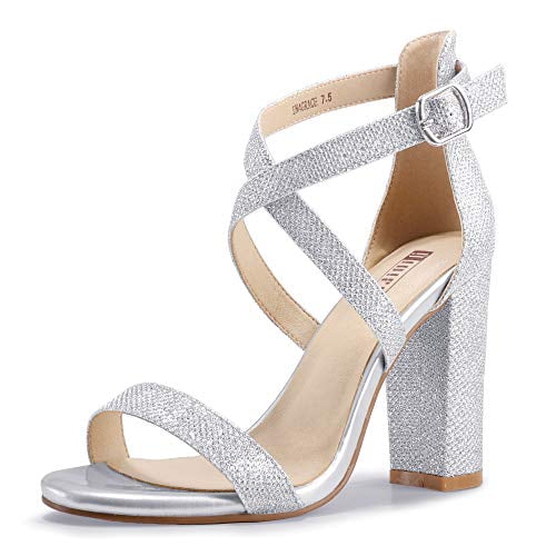 IDIFU Women's Chunky High Heel Sandal Strappy Open Toe Ankle Strap Dress Shoes for Women Bridesmaid Ladies in Wedding Bridal Evening Homecoming Prom 