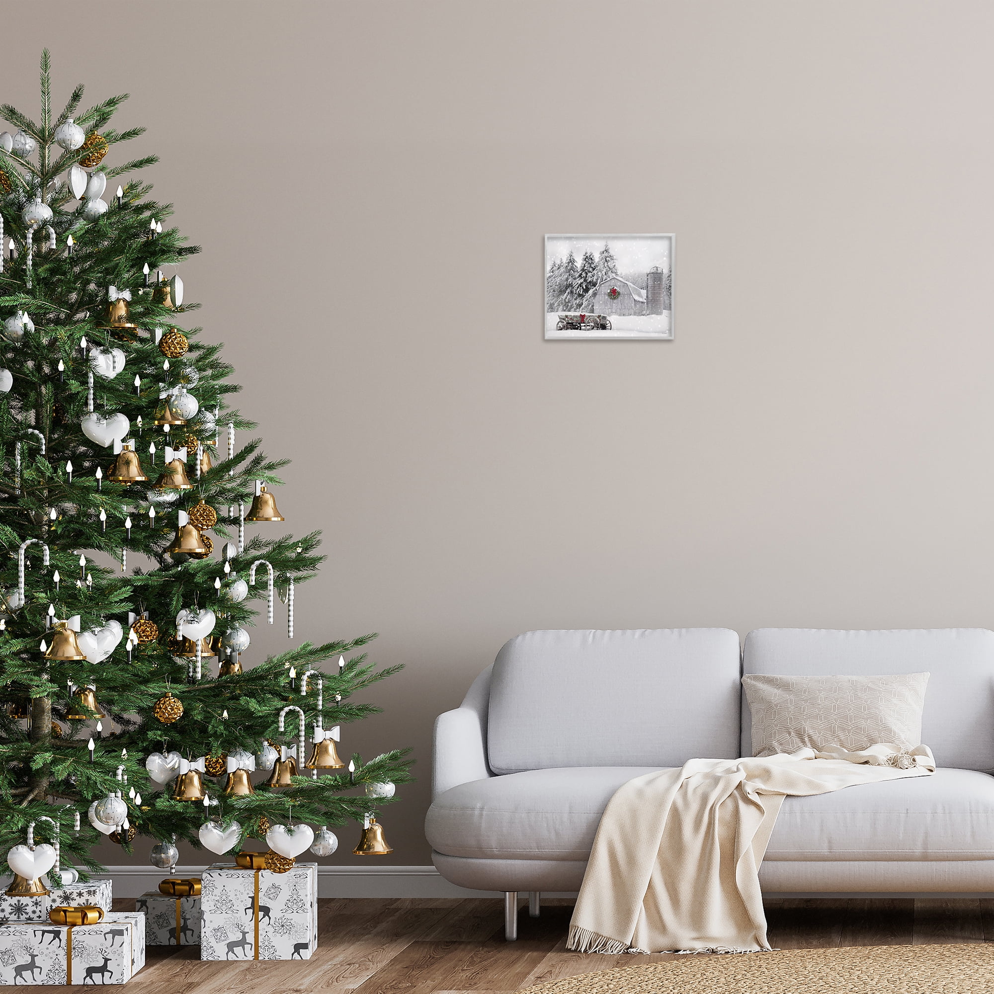Stupell Industries Snow Covered Farmland Holiday Painting Gray Framed Art Prints Wall Art, 14 x 11