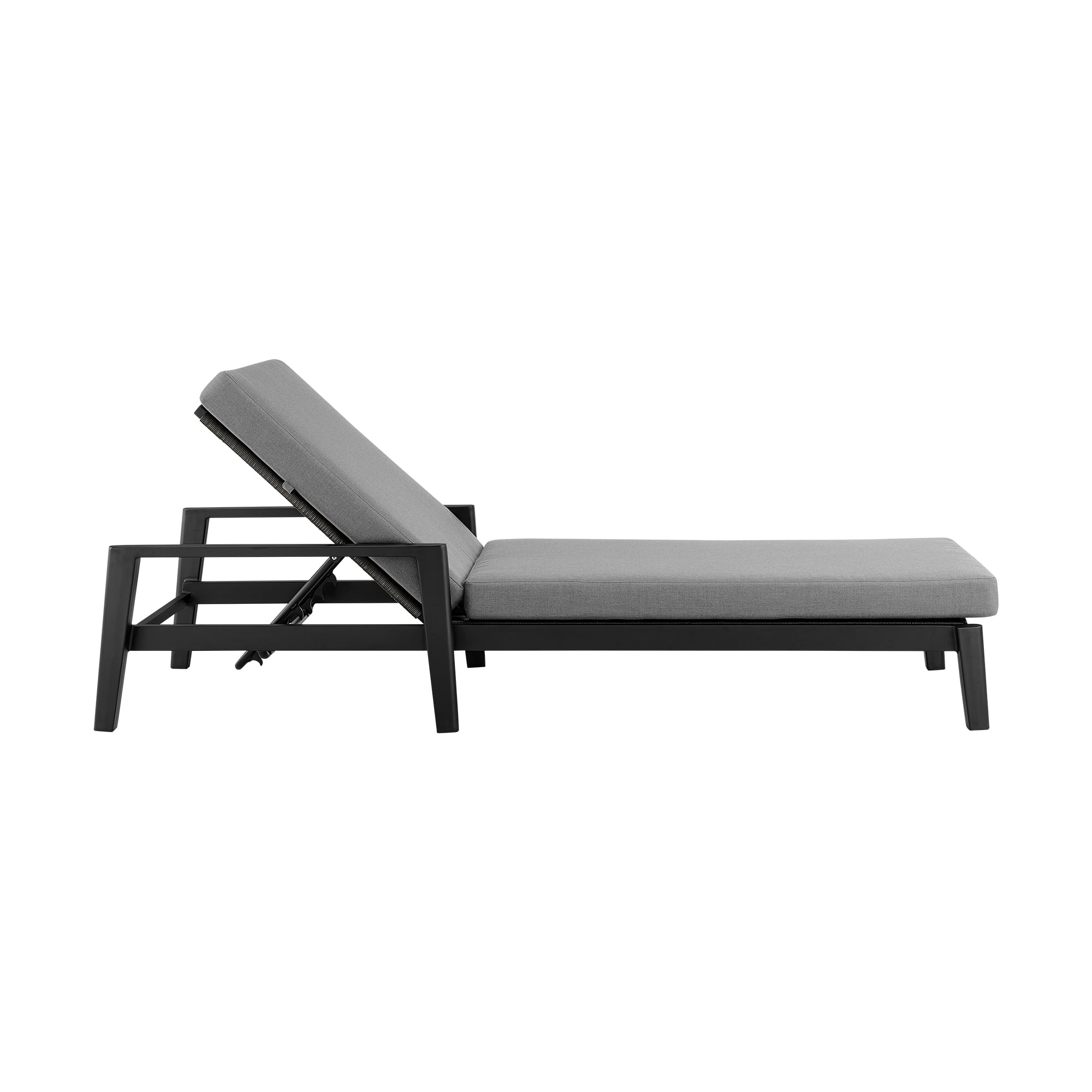 Grand Outdoor Patio Adjustable Chaise Lounge Chair in Aluminum with Grey Cushions