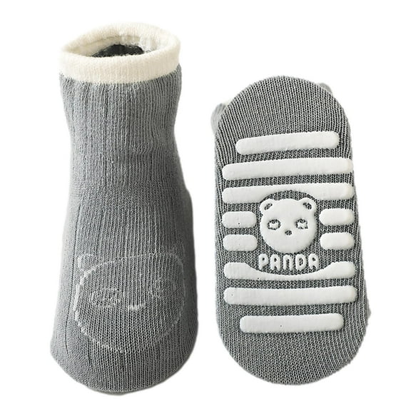 Odeerbi Infants Toddlers Floor Socks Kids Boys Girls Baby Non Slip Soles Grip Cartoon Cute Ankle Walking Socks Gray
