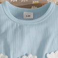 thumbnail image 5 of KPOPLK 2 Piece Baby Girl Outfit Summer Tulle Romper DressBubble Bodysuit and Bow Headband Set 0 3 6 9 12 18 Months(3-6 Months,Sky Blue), 5 of 6