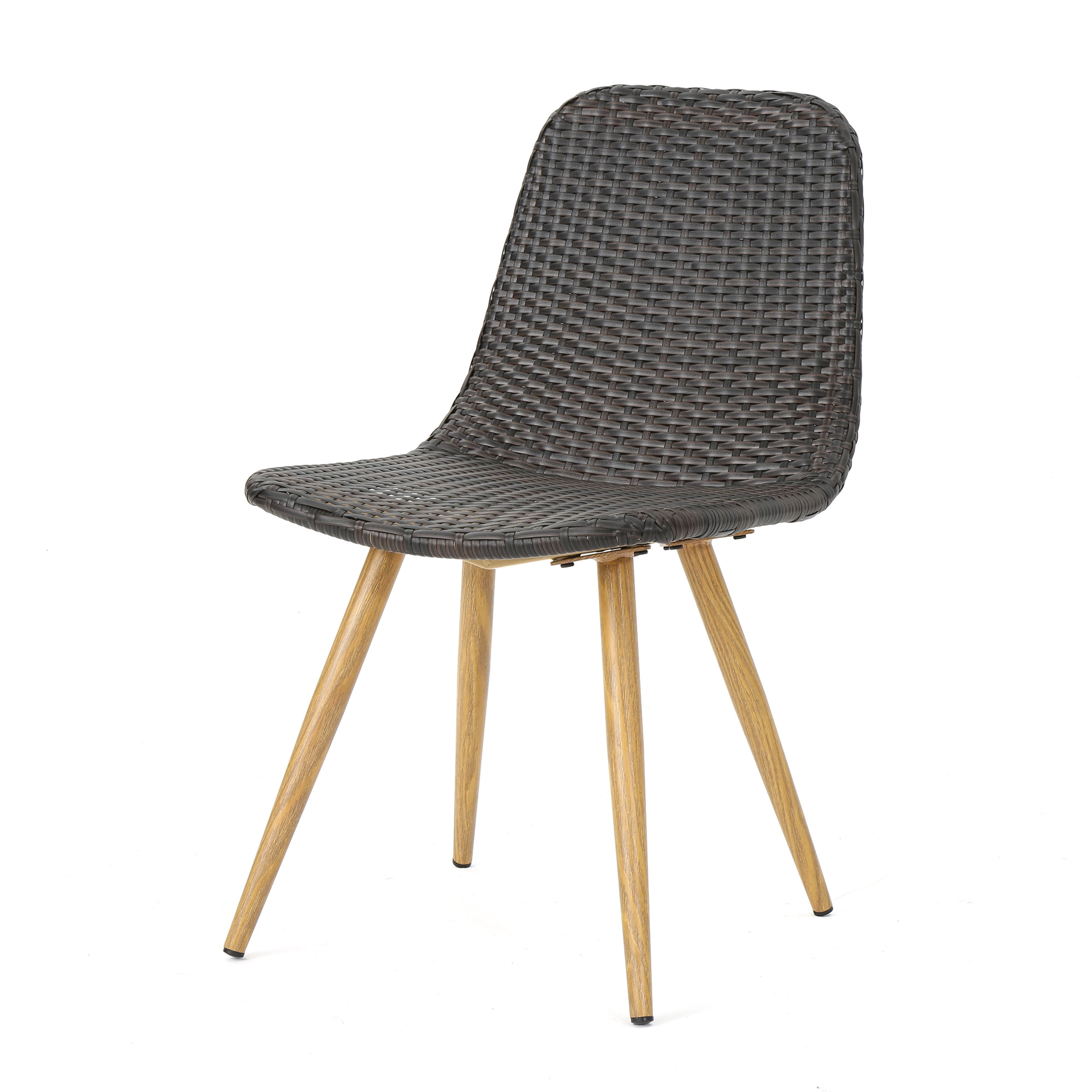 Patio Dining Chairs, Outdoor Chairs Set of 2, Woven PE Wicker and Iron Frame Seating with Tapered Legs, Easy Assembly Furniture for Veranda, Deck, or Garden in Brown Multi
