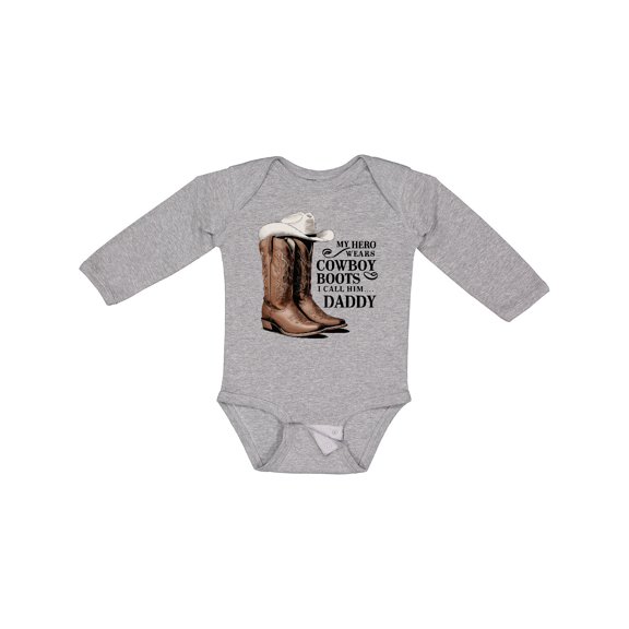 Inktastic My Hero Wears Cowboy Boots Boys or Girls Long Sleeve Baby Bodysuit