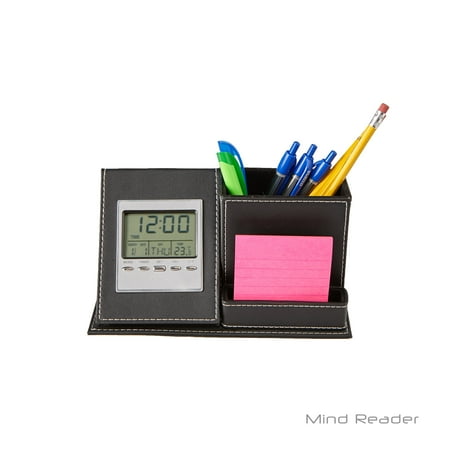 Desk Supplies Organizer With Built In Clock For Pens Pencils