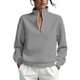thumbnail image 5 of CFLVAEK Half Zip Sweatshirt for Women Solid Color Lapel Workout Sweatshirts Casual Long Sleeve Fall Pullovers Gray XL, 5 of 8