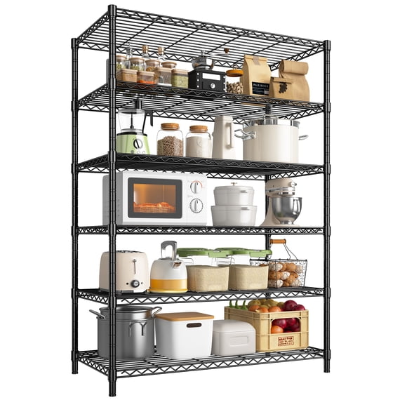 Exenoray 6-Tier Heavy Duty Storage Shelving Unit, Deep Metal Wire Shelf Rack for Kitchen, Garage & Pantry, 36" W x 18" D x 75" H, 662 LBS Capacity, Black