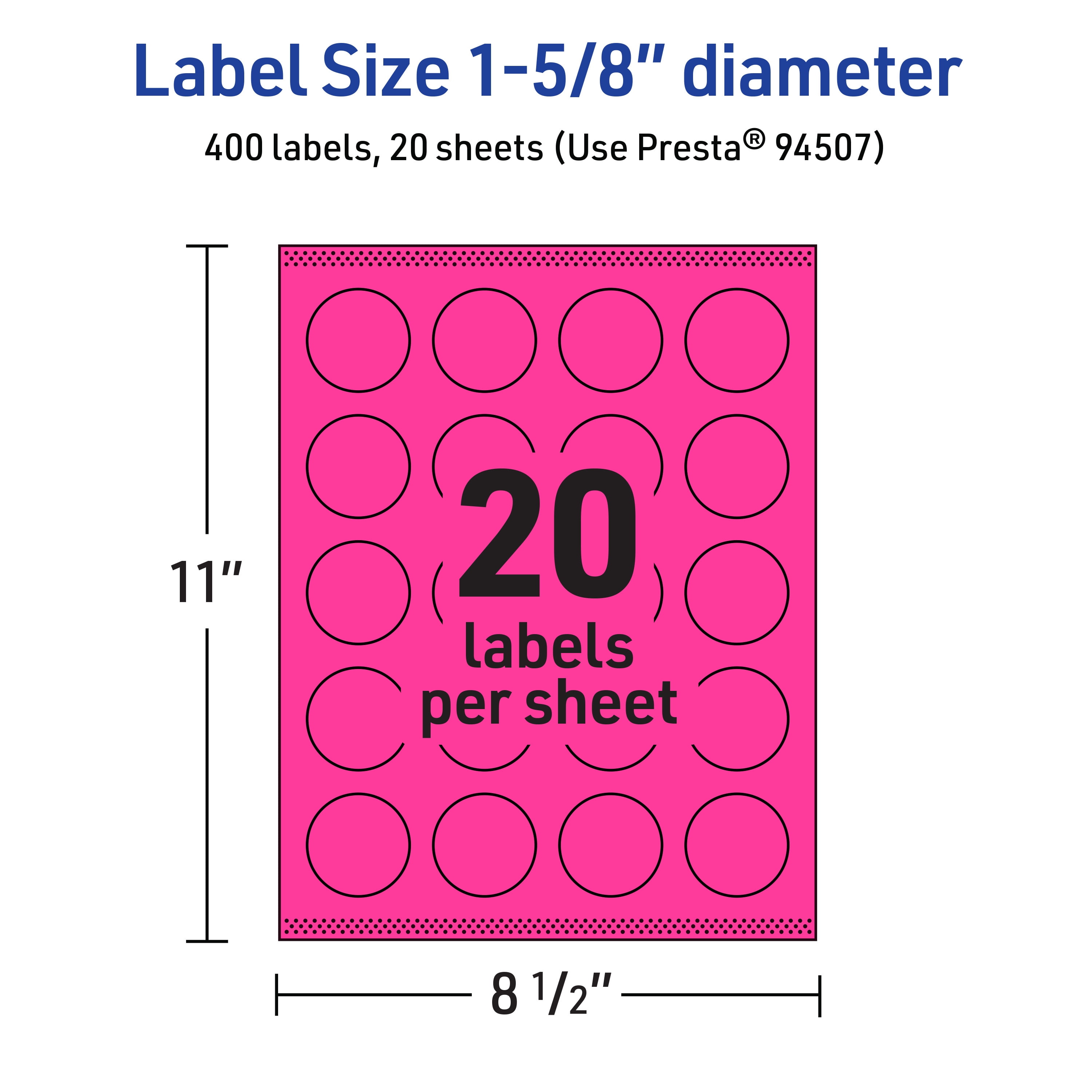 Avery Printable Round Labels, Neon Magenta, 1-5/8" Diameter, 400ct