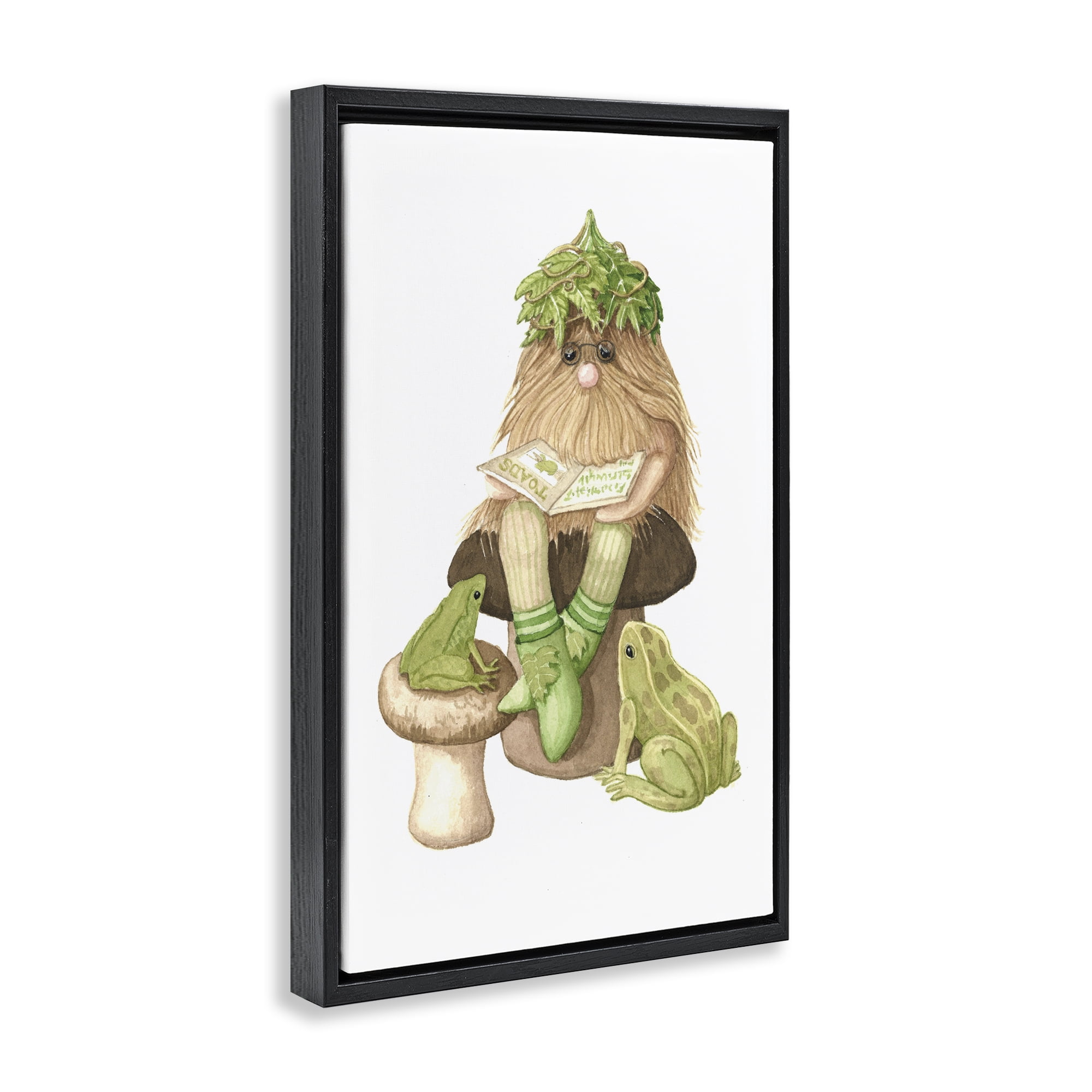 Stupell Industries Garden Elf with Frogs Black Framed Floater Canvas Wall Art, design by Nancy Overton