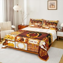 Manfei Happy Thanksgiving Bed Sheets,Turkey Sunflower Pumpkin King Sheets,Hello Fall Sheet Set For Child,Luxury Bedroom Decor,4-Piece