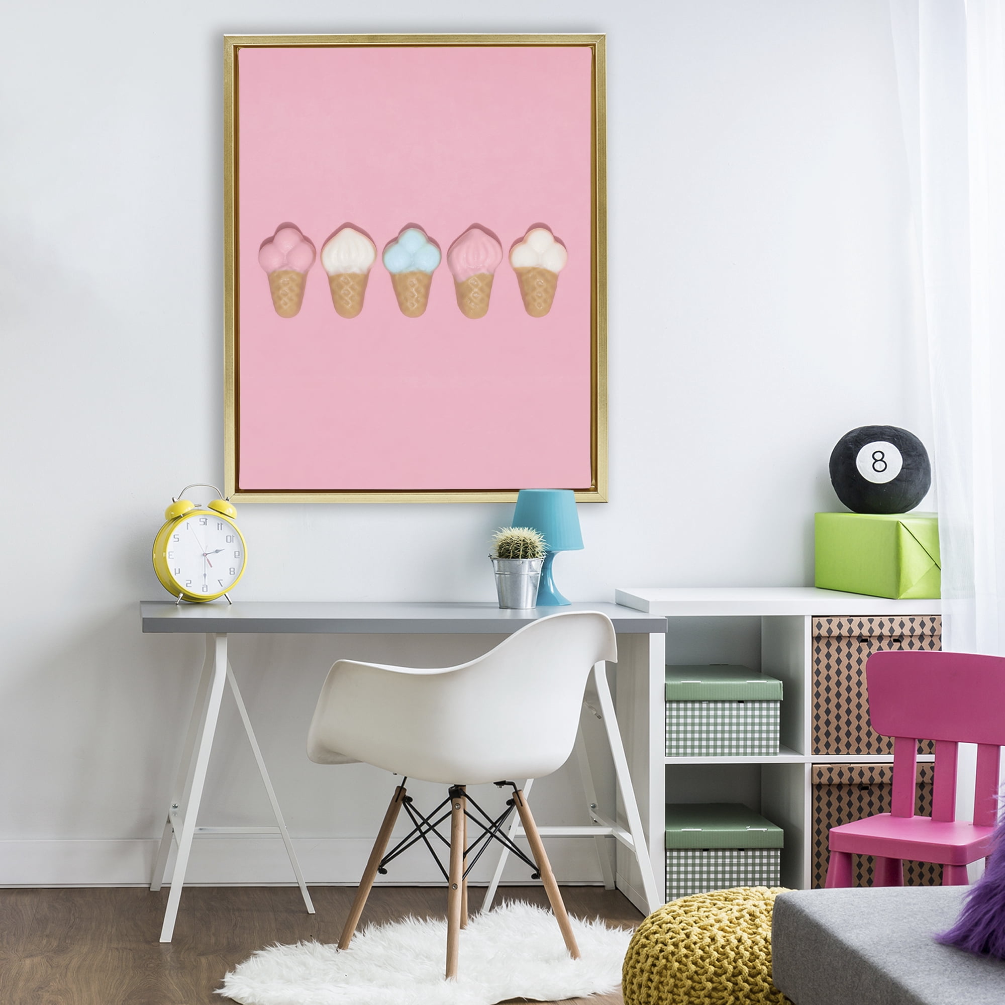 Stupell Industries Pink Ice Cream Candy Gold Framed Floater Canvas Wall Art, design by LISH Creative