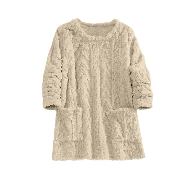 Lopecy-Sta Nightdress for Women Fleece Fluffy Comfortable Cozy Pajama Nightshirts Pullover Lounge Home Warm Wear for Winter