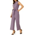 thumbnail image 4 of INSPIRE CHIC Women's Ankle Tie Waist Workwear Button Front Sleeveless Jumpsuit M Purple, 4 of 6