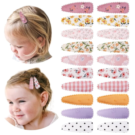 BZCOE 20 Pcs Girl Hair Clips Floral Print Toddler Hair Clips Non Slip Wrapped Snap Hairpins for Kids Barrettes Hair Accessories for Baby Toddler Girls (Light Color)