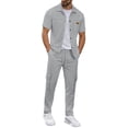 thumbnail image 3 of TaTaai Mens Two Piece Tracksuits Solid Color Waffle Short Sleeve Lapel Button Cardigan Shirt with Cargo Pants Gift, 3 of 6