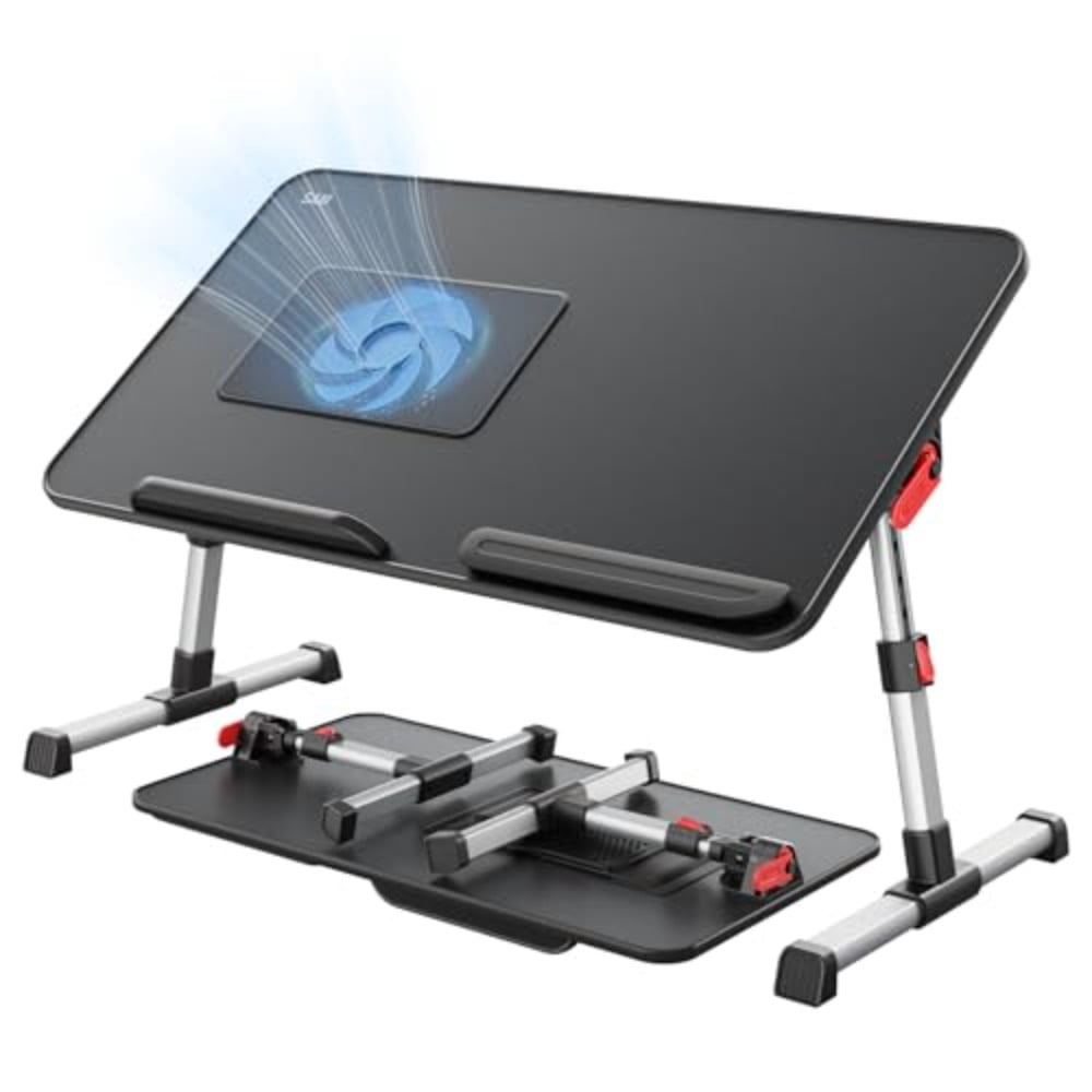 Laptop Desk for Bed with Cooling Fan, Height and Angle Adjustable Laptop Stand for Bed, Lap Desk Tray Table, Lightweight Foldable Portable Computer Table for Couch Sofa Chair Floor Desk