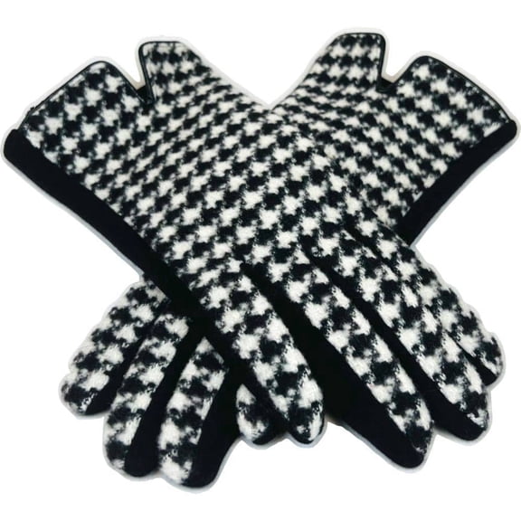 VIA FIORE Women’s Houndstooth Winter Gloves – Black & White, Soft Cozy Fit