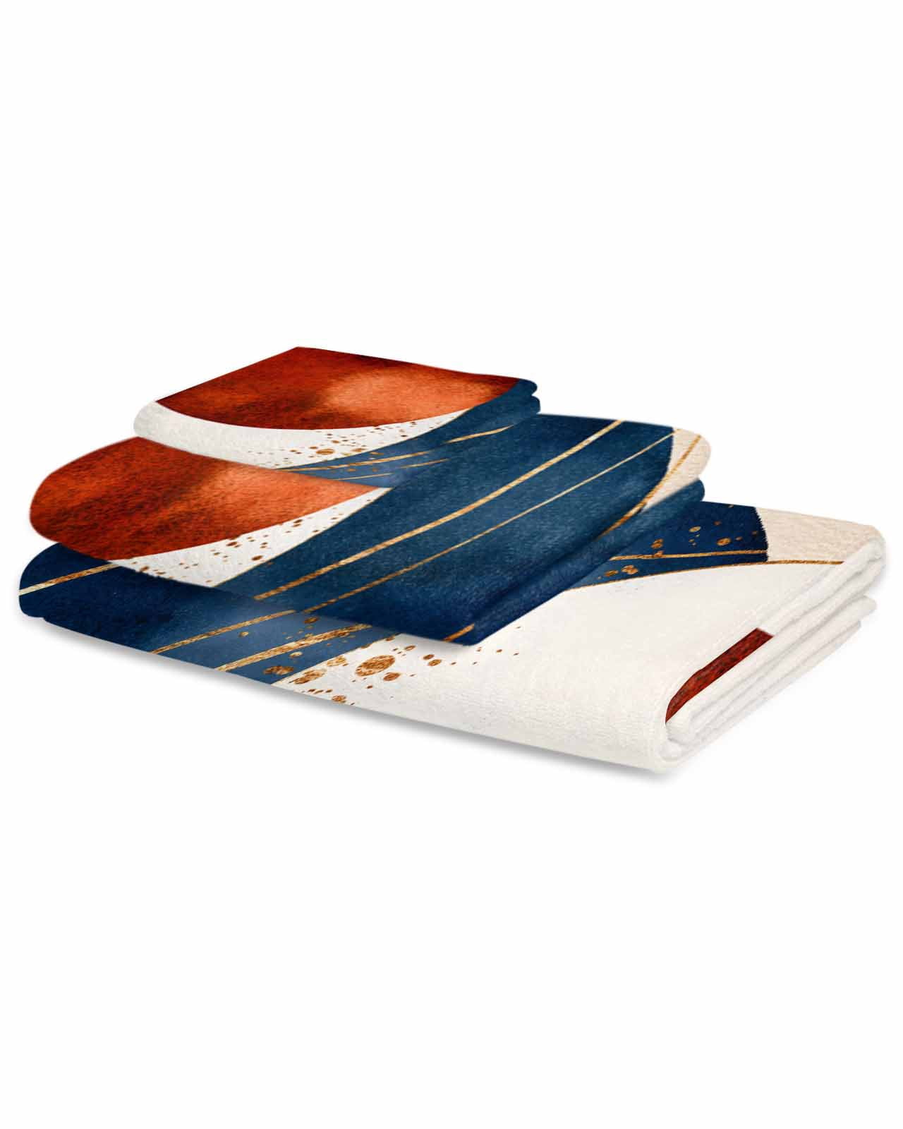 Navy Blue Burnt Orange Towel Set of 3, Soft Microfiber Bath Towels, Hand Towel, Washcloths, Modern Boho Art Geometric Quick-Dry Absorbent Towels for Bathroom Kitchen Hotel Beach Gym Spa