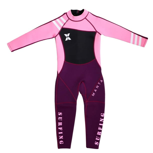 Traje de baño de neopreno de 2,5 mm para niñas y niños. Negro + rosa M