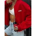 thumbnail image 5 of Chaqueta Bomber de Color liso con estampado de amor para mujer, abrigos sueltos de manga larga con cremallera y cuello redondo, ropa de calle informal para mujer, prendas de vestir exteriores diarias, 5 of 5