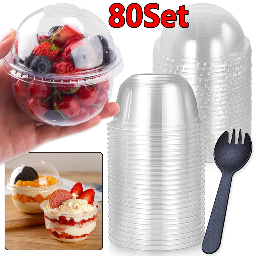  Lilymicky [200 PACK] 9oz Clear Plastic Cups With Dome Lids,  Crystal PET Dessert Cups, Cold Party Cups for Cupcake/Ice Cream/Latte/Cold  drinks : Health & Household