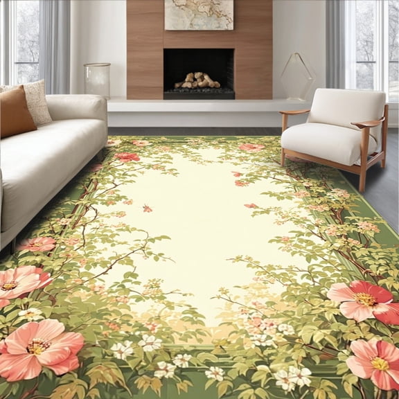 Flatwoven High Traffic Area Rug, Greenery Infused Elegant Decor, Non Slip, Stain Resistant, Washable Area Rugs for Living Room, Bedroom(Green, 4X6)