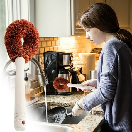 

Cleaning Supplies Clearance Dish Brush With Handle Eco-Friendly Kitchen Dish Scrub Brush For Dishes(Pot Dish Scrubber) Coconut-Fiber Bristle With Wooden Handle Dishwashing Brush