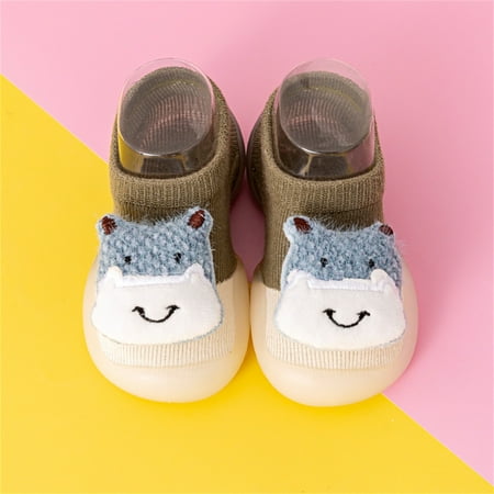 

Boys Girls Animal Cartoon Socks Shoes Toddler WarmThe Floor Socks Non Slip Prewalker Shoes Gray 20