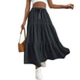 thumbnail image 3 of Women High Waisted Flowy Tiered Linen Skirt Casual Pleated A-Line Beach Long Skirts with Tie Black S, 3 of 7