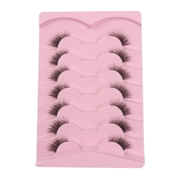 Media Pestañas Postizas Cat Eye con Tallos Transparentes - Cola Alargada, Grosor Natural y 7 Pares - para Maquillaje de Ojos Dramático, Uso Diario y Mezcla sin Costuras