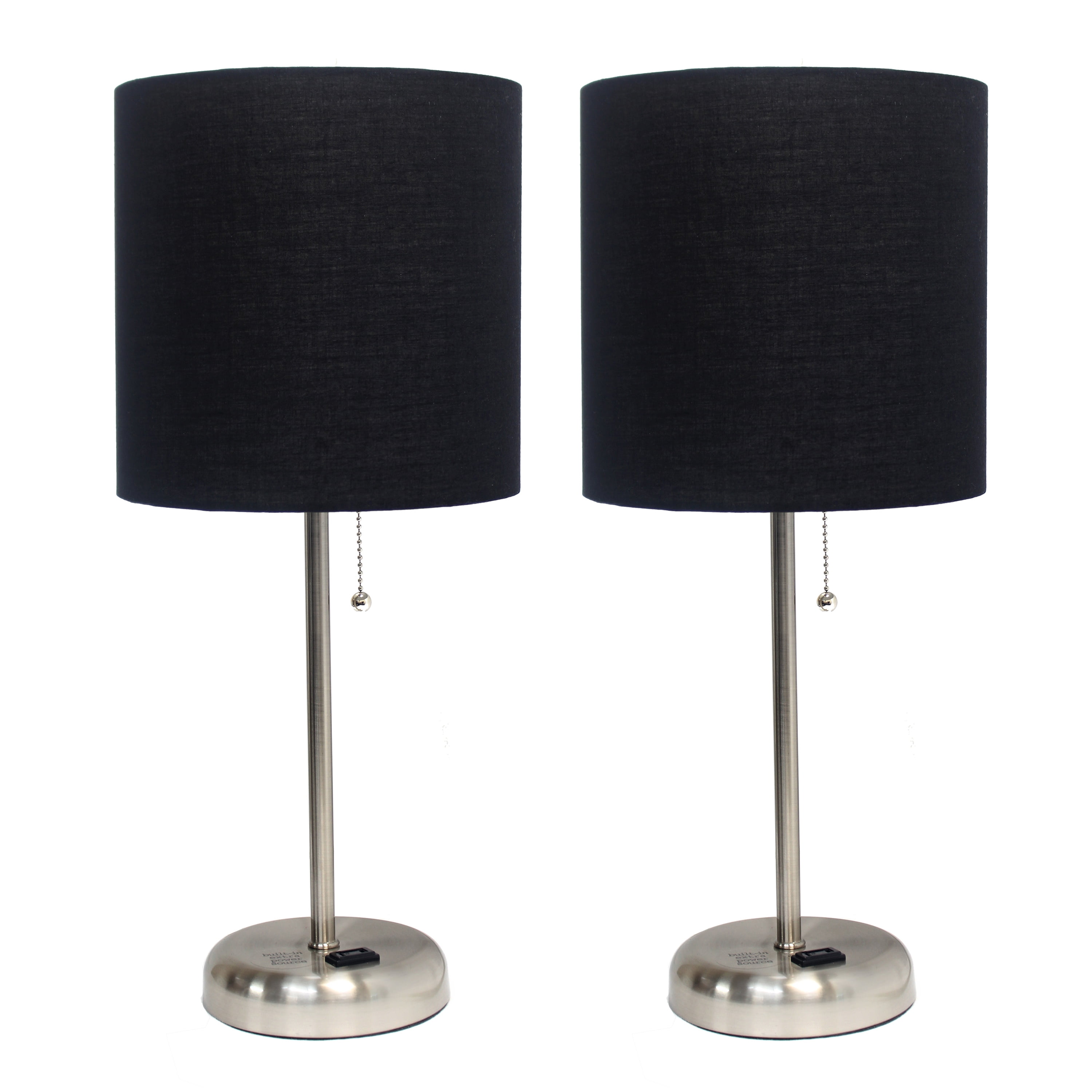 LimeLights Stick Lamp with Outlet and Fabric Shade Two Pack Set