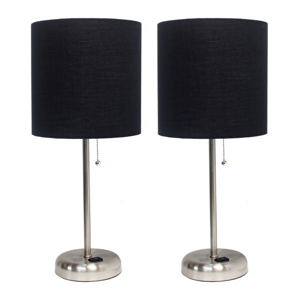 LimeLights Stick Lamp with Outlet and Fabric Shade Two Pack Set