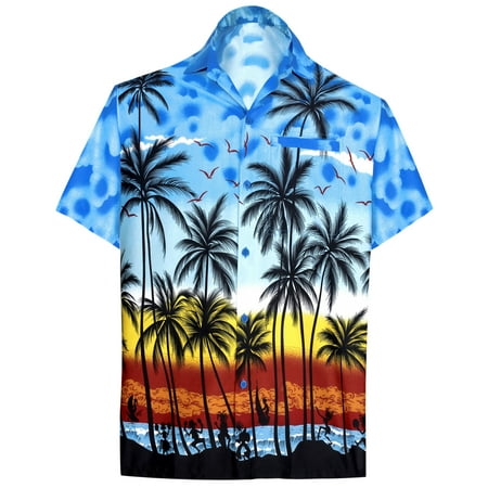 - Men's Beach button down Hawaiian Front Pocket Aloha Tropical Tree Shirt