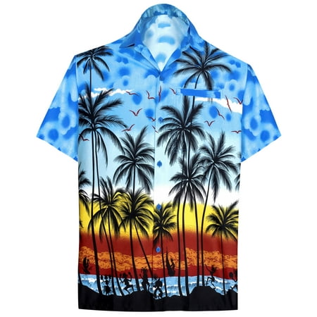 Hawaiian Shirt Mens Beach Aloha Camp Party Holiday Short Sleeve Button Up Down Palm Tree Print (The Best Hawaiian Shirts)