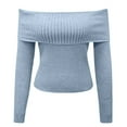 thumbnail image 6 of Women's Pullover Sweater Fall Off Shoulder Long Sleeve Ribbed Knit Fitted Tops Blouse for Casual Wear, 6 of 7