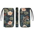 thumbnail image 2 of Womens Wallet Bifold Ladies Cluth Bag Wristlet Wrist Strap Long Purse Koi Fish Vintage Lotus Design, 2 of 6