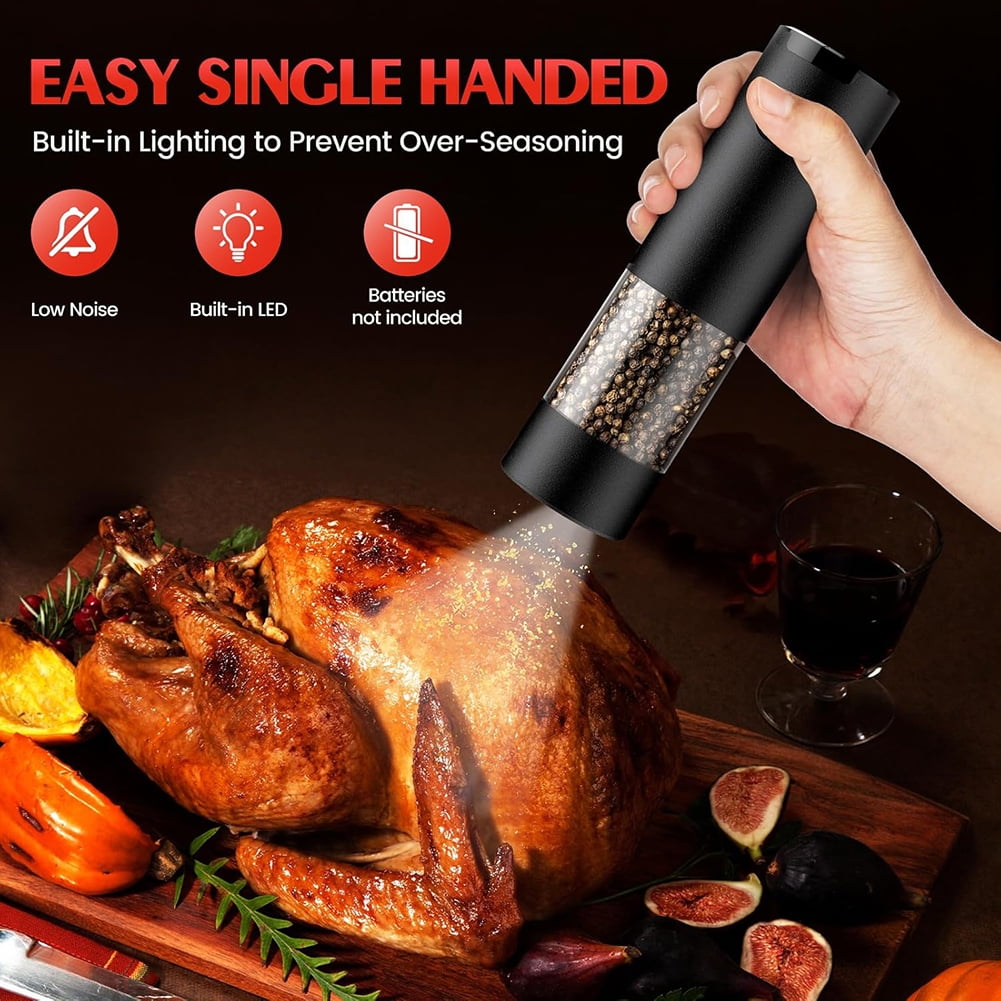 Electric Salt and Pepper Grinder Set Automatic Battery Pepper Mill Shakers Adjustable Coarseness Easy Filling Upgraded Larger Capacity with Led