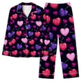 thumbnail image 4 of CZHJS Valentine's Day Womens Pajamas Long Sleeve Party Holiday Loungewear Matching Outfits Pj Sets Plus Size Pajama Wide Leg Pants and Button Down Collared Shirts Sets2 Piece, 4 of 7