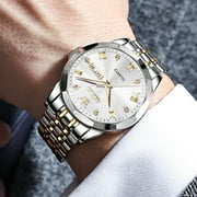 OLEVS Watches for Men Business Dress Analog Quartz Two Tone Gold Plated Stainless Steel Classic Waterproof Luminous Date Casual Mens Wrist Watches Reloj Para Hombre