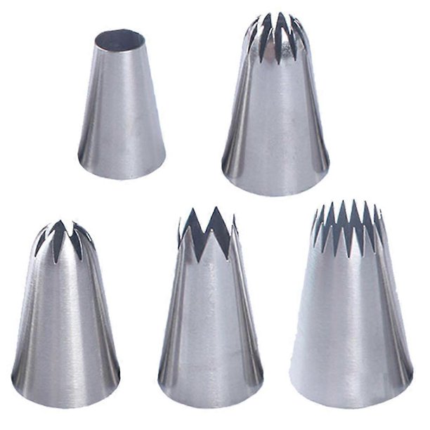 5 pcs/set Large Piping Set,Stainless Steel Decoration Set Nozzles Tip,Pastry Cake Decorating Baking Tools