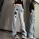 thumbnail image 3 of Pantalones vaqueros de estrella americana Micro-La para mujer, Joker Y2k de cintura alta, pantalones largos informales de pierna ancha recta, sueltos, nuevos, 3 of 5