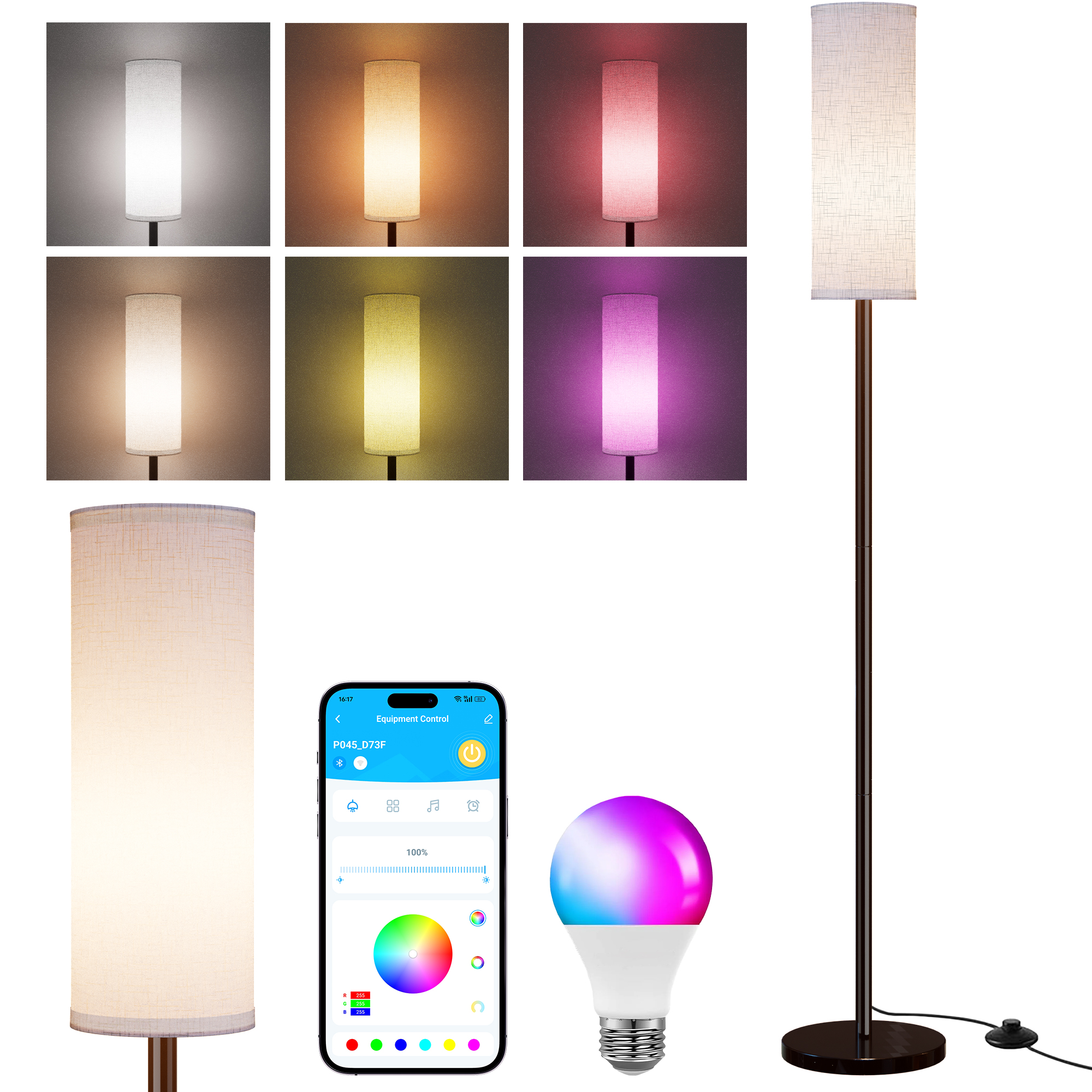 VOLIVO LED Floor Lamp, RGB Standing Lamps, Works with Alexa/Google Home, Stepless Dimming, for Living Room