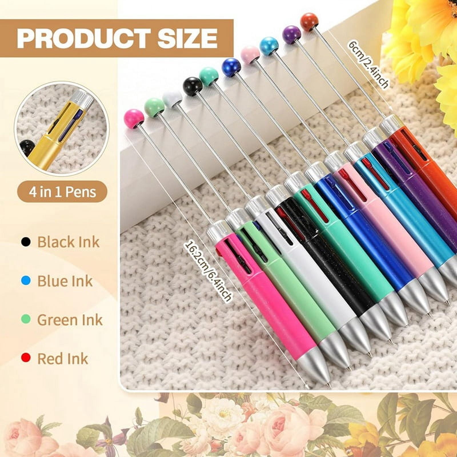 50Pc Plastic Beaded Pens Bulk Multicolor Cute 1.0mm Beaded Pens 4-in-1 Beaded Ballpoint Pens Making Graduation SuppliesB