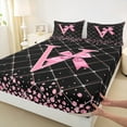 thumbnail image 3 of Manfei Initial V Letter Queen Sheet Sets for Girls, Cartoon Stripes Bow-tie Flat Sheet, Princess Bow Queen Fitted Sheet, Super Cozy Room Decor, 4-Piece, 3 of 7