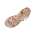 thumbnail image 3 of Summer Sandals for Women Footbed Solid Color Open Toe Slip-On Comfortable Elastic Strap Flat Slippers Sandals for Women Beach Vacation Holiday Vintage Fashion, 3 of 10