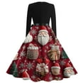 thumbnail image 3 of Christmas Dresses for Women Women's Fashion Vintage Long Sleeve Round Neck Christmas Printed Evening Party Dresses for Formal Event,Deep Red,XL, 3 of 4